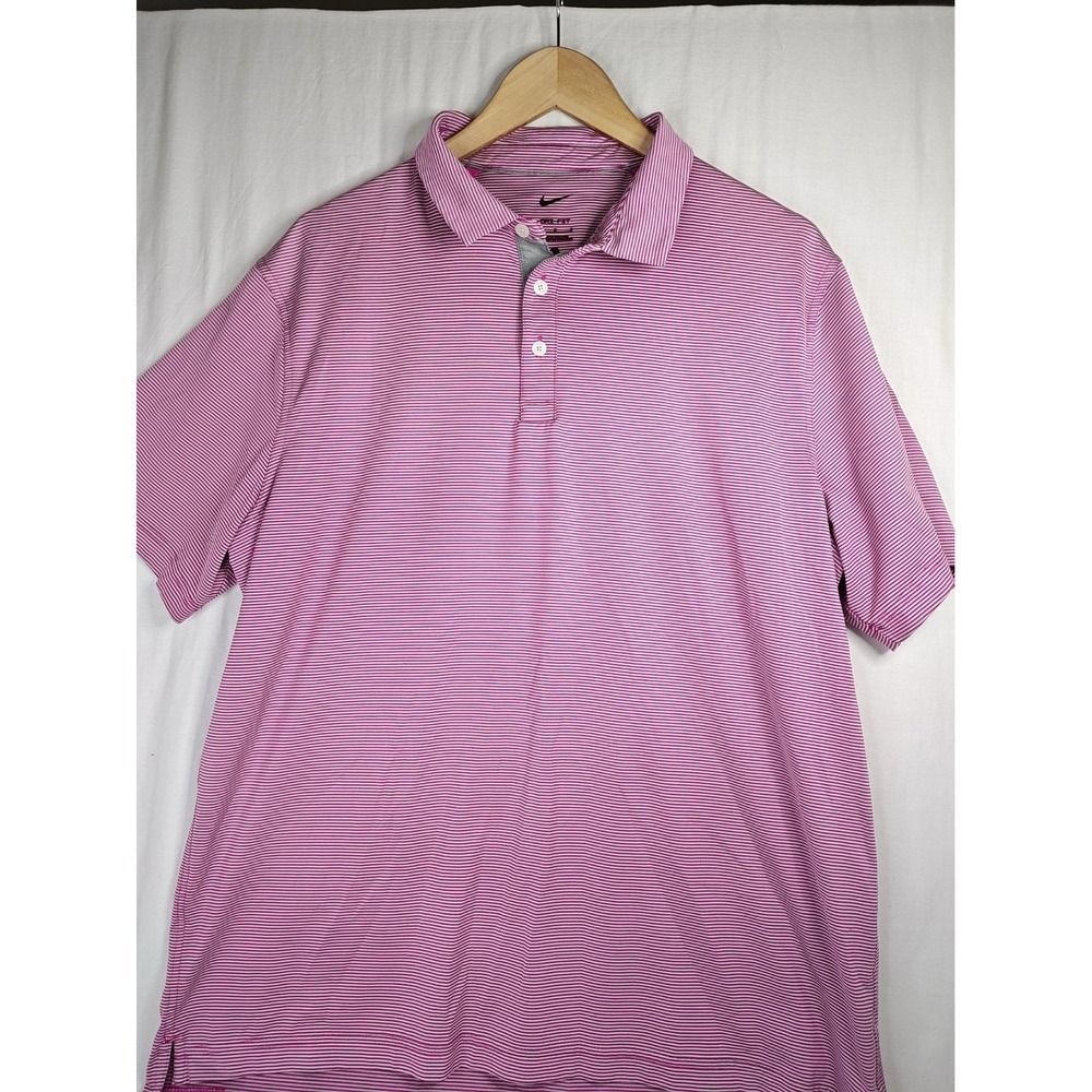Nike Dri-FIT Player Golf Polo Shirt Large Pink White Stripe Metal Ingot CV3496